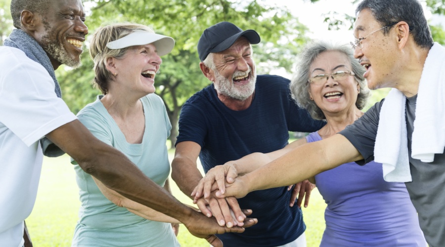 Older people displaying teamwork